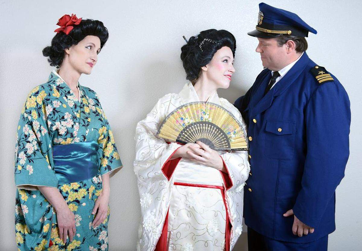 From left, Linda Baird, Ashley Bell and Christopher Bengahea are in Townsend Opera’s “Madame Butterfly.”