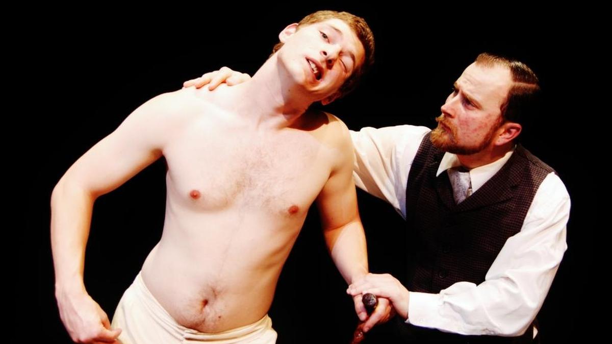 Noah Thompson, left, stars as John Merrick and Billy Ollis is Frederick Treves. They are shown rehearsing for Modesto Junior College’s production of “The Elephant Man.” The play runs from Thursday, March 24, through April 3 at the Main Auditorium on the East Campus.