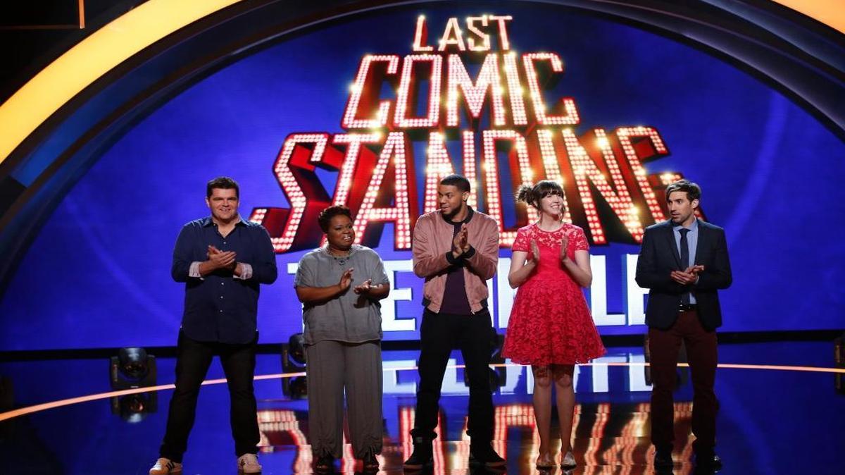 
The top five finalists of “Last Comic Standing” are, from left, Ian Bagg, Dominique, Clayton English, Andy Erikson and Michael Palascak.
