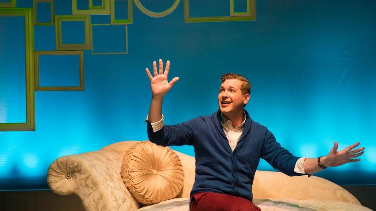 Alex More (J. Conrad Frank) gets a job in Barbra Streisand’s mall of shops in the cellar of her Malibu home in the off-Broadway hit “Buyer & Cellar,” showing Saturday, June 4, at Gallo Center for the Arts.