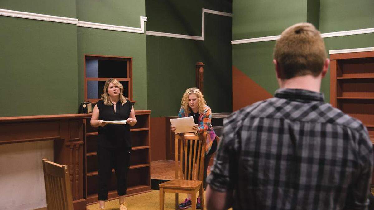 Katherine Zagone, Krista Joy Serpa and Jason Best rehearse for Prospect Theater's "Clybourne Park."