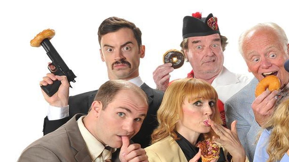 
Top row, from left, are Nick Ferruci, Pat Pinney, and Ty Smith. Bottom, from left, are Daniel Hines, Francesca Manzi, Kirstin Howell, Diane Kondrat. They make of the cast of SRT’s “Unnecessary Farce.”
