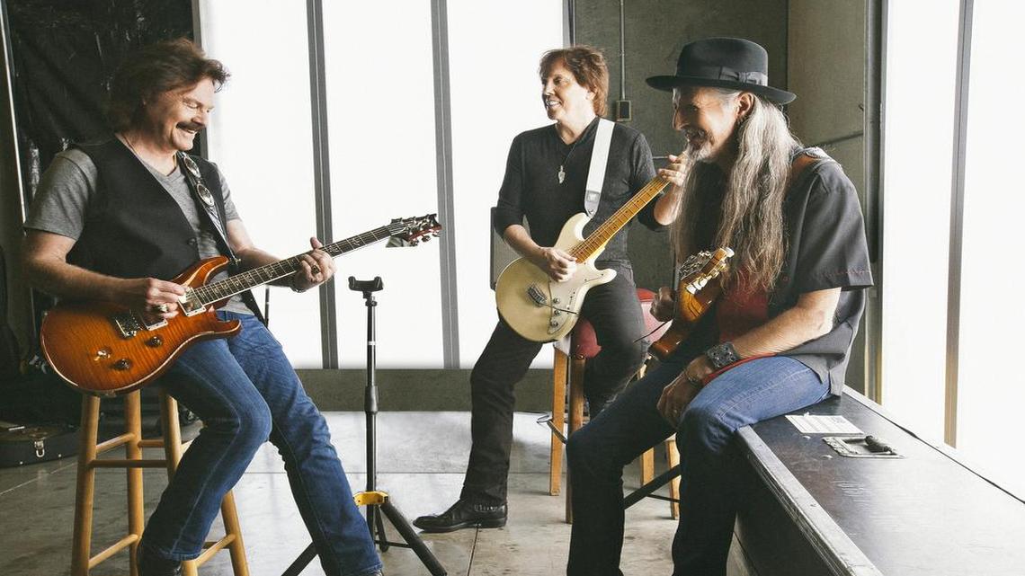 
The Doobie Brothers, from left, Tom Johnston, John McFee and Patrick Simmons, perform Saturday with Los Lobos and Pat Simmons Jr. at Ironstone Amphitheatre in Murphys.

