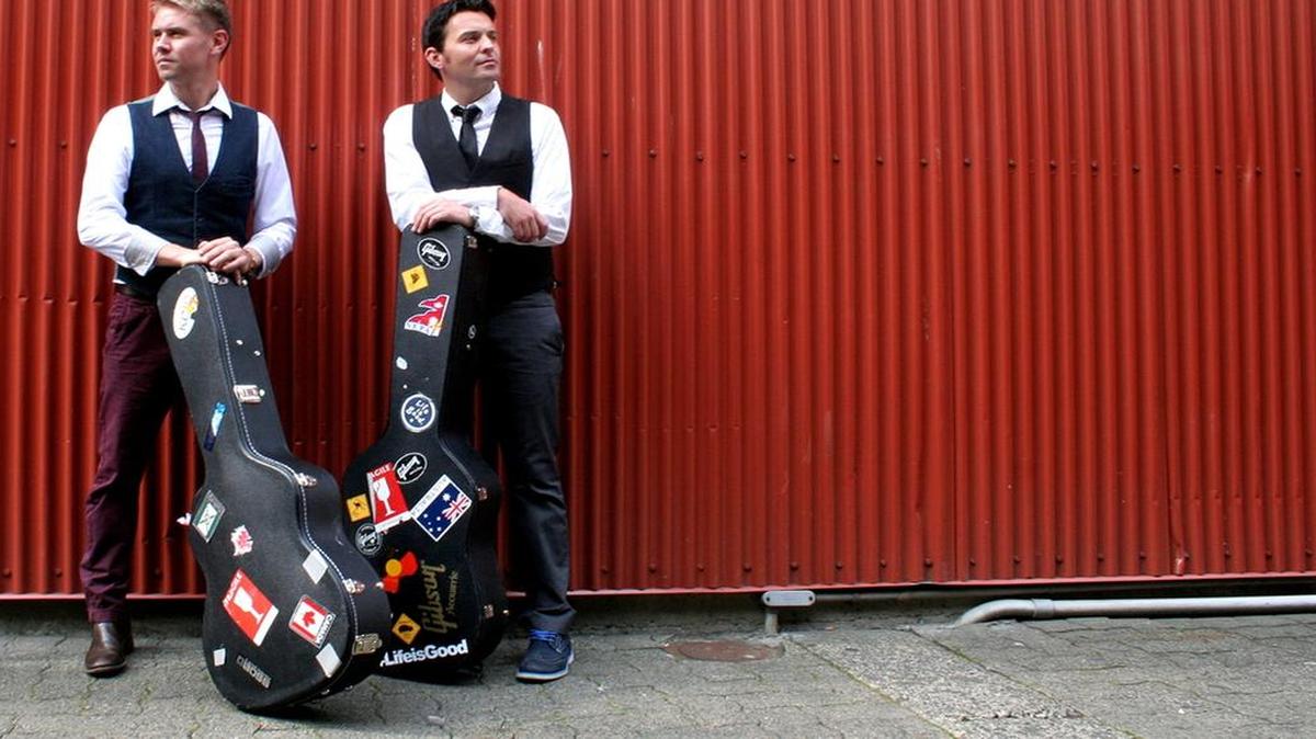 
Neil Byrne and Ryan Kelly of Celtic Thunder play Tuesday in Modesto.
