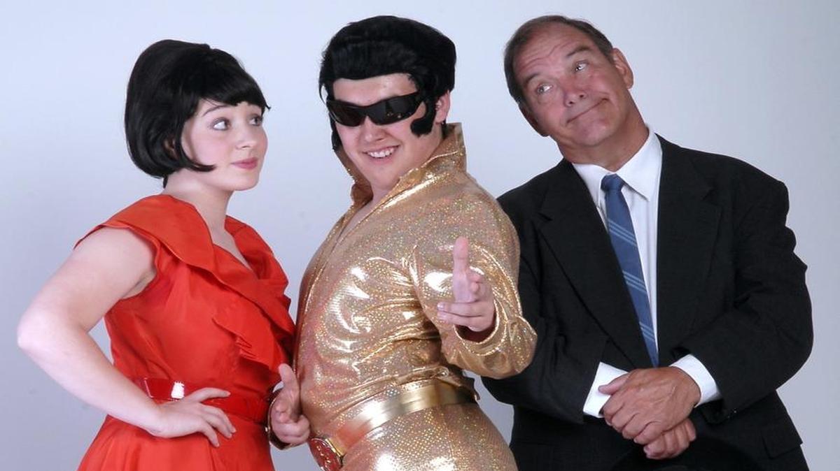 Natalie Woodfield, from left, Wesley Vasquez and Michael Johnson prepare for the Modesto Performing Arts performance of “Bye Bye Birdie,” opening Saturday at Gallo Center for the Arts.