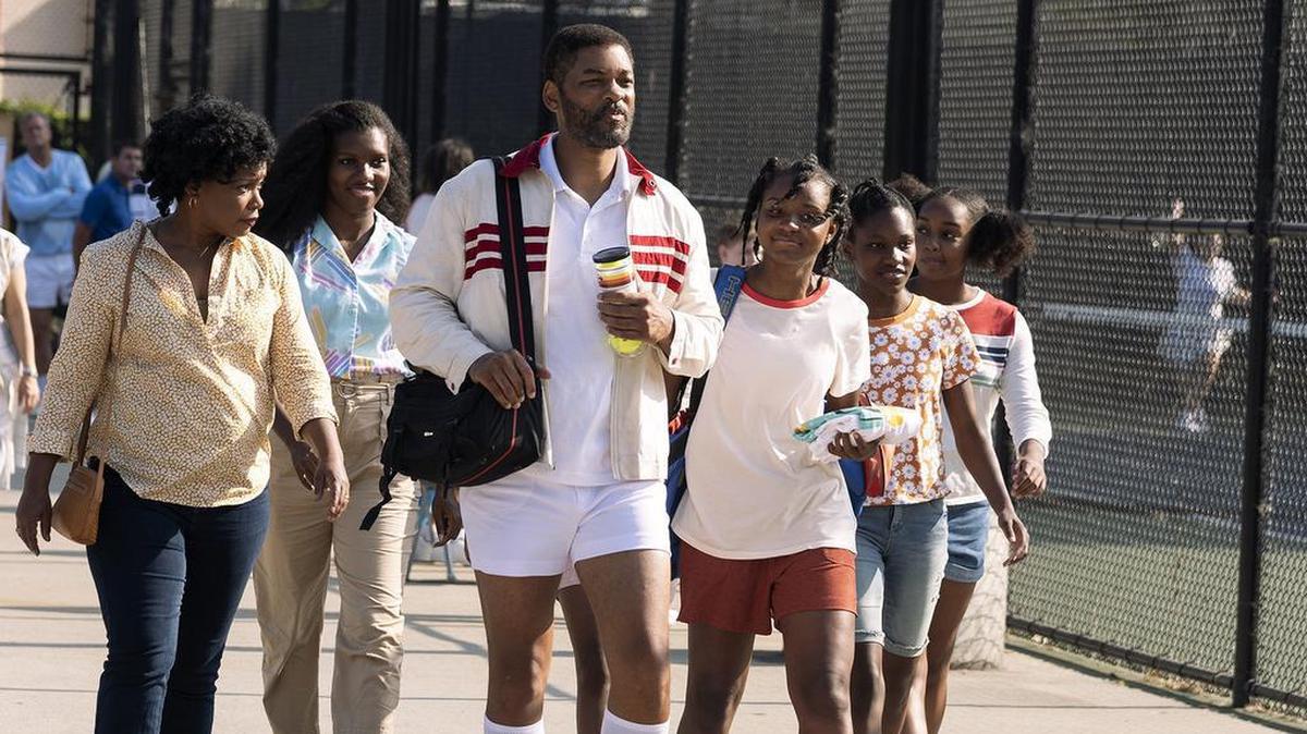 Will Smith (center) stars in "King Richard," playing at the State Theatre.