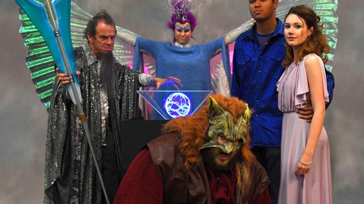 Tempest (in Sci-fi) stars Bear Unruh, front, and from left standing, Dean Medek, Renata Navarro, John Williams and Becky Bjerke.