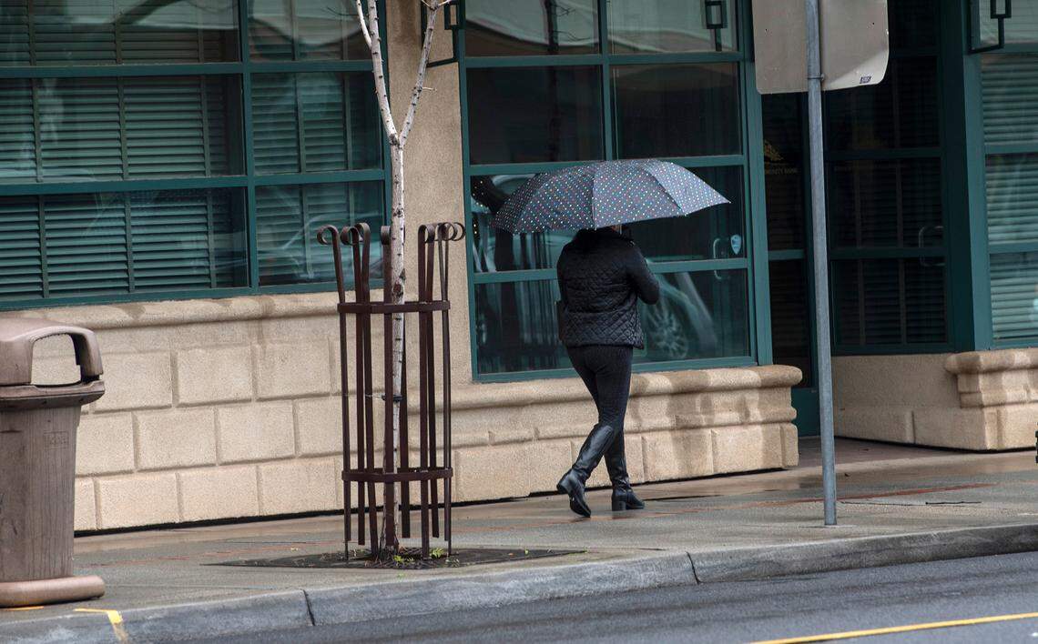 Rain falls in Oakdale, Calif., on Monday, Dec. 27, 2021.