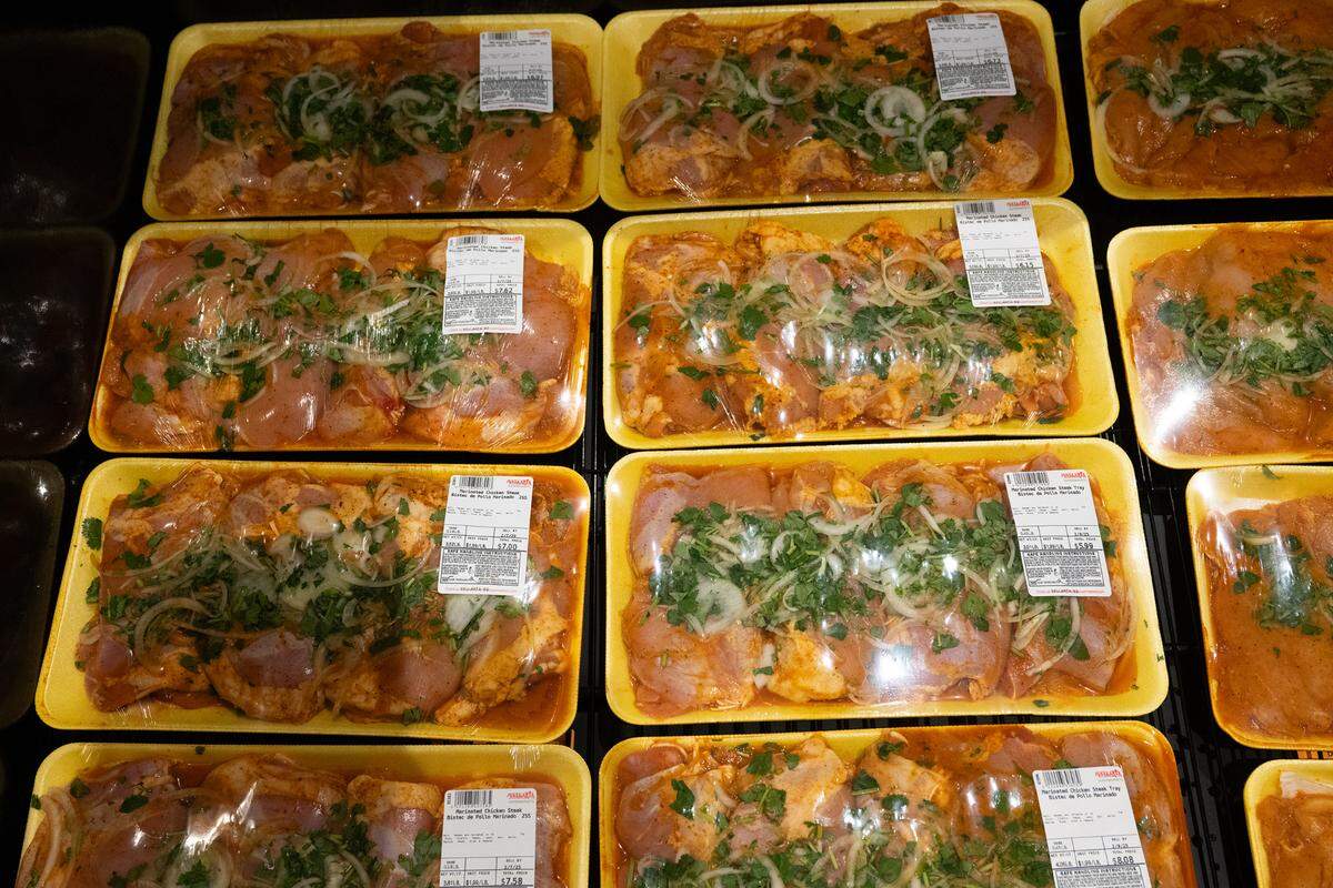 Marinated chicken at the new Vallarta Supermarkets store in Modesto, Tuesday, Feb. 4 , 2025.