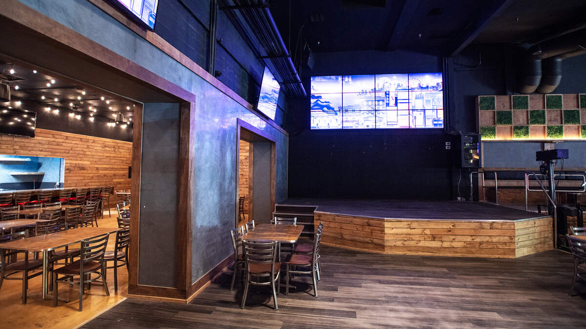 Large television screen and stage at the soon to be opened Rancho Fresco Cantina and Nightclub in Modesto, Calif., on Friday, Oct. 1, 2021. 