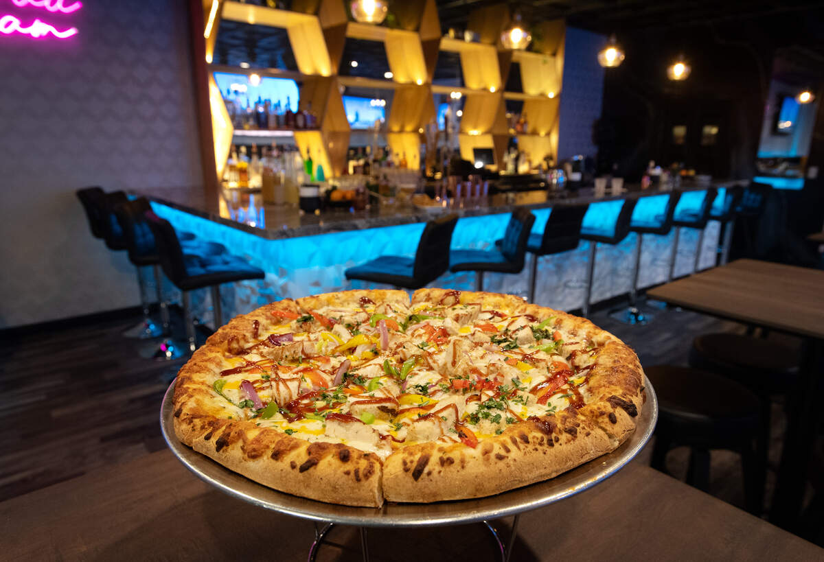 BBQ chicken pizza at Spotlight Ultra Lounge in downtown Modesto, Calif., on March 10, 2022.