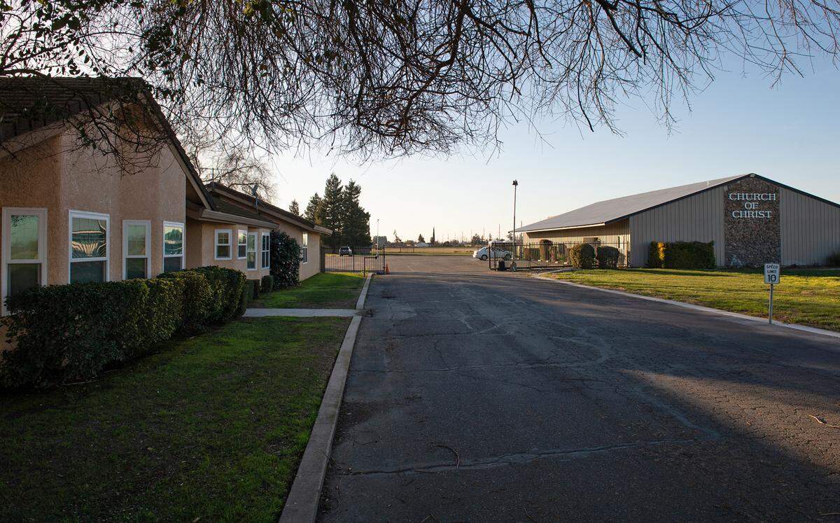 The Hughson Church of Christ and the minister’s residence was damaged by a sewer leak in December. Photographed in Hughson, Calif., Tuesday, Jan. 31, 2023.