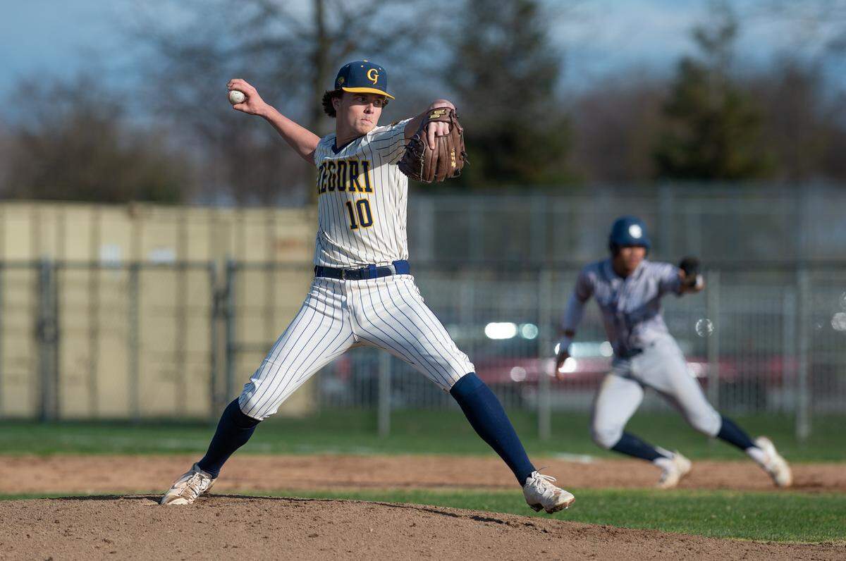 Gregori’s Grant Veneman delivers a pitch during the non-league game with Central Catholic at Gregori High School in Salida, Calif., Wednesday, March 15, 2023. Gregori won the game 11-1.