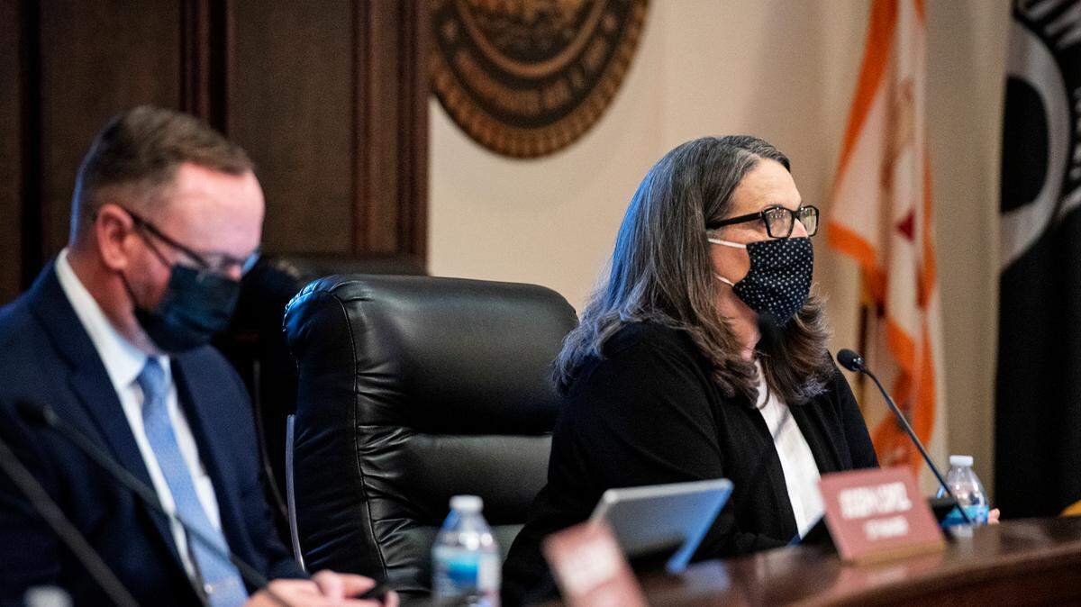 Mayor Sue Zwahlen leads the Modesto City Council on Feb. 23, 2021.
