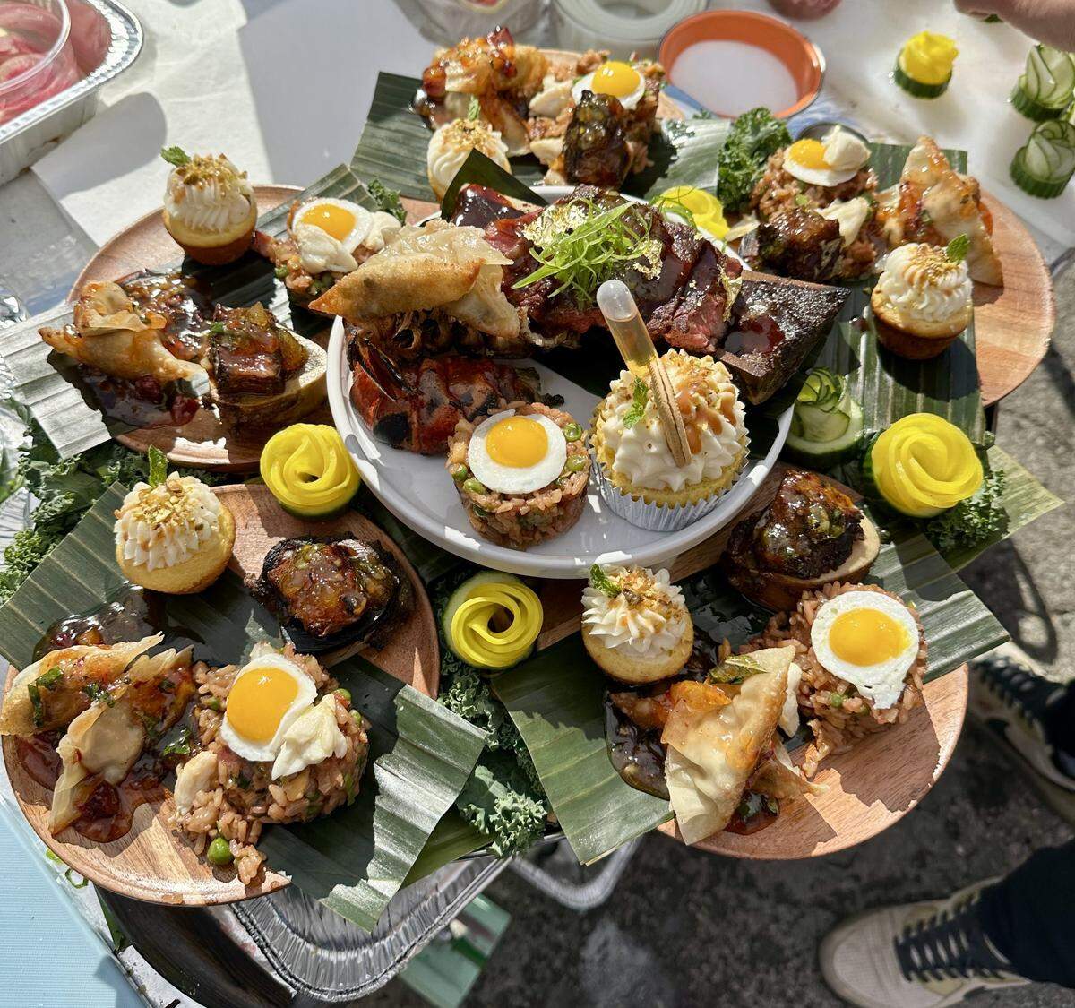 The dish for the first round of World Food Championships live fire category had wagyu ribeye steak, char siu and crab fried rice, roasted lobster rangoon and banana pudding cupcakes.