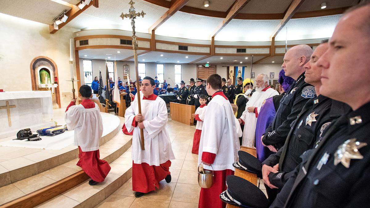 St. Joseph’s Catholic Church honors first responders during the Annual Blue Mass in Modesto, Calif., Saturday, Jan. 19, 2019.