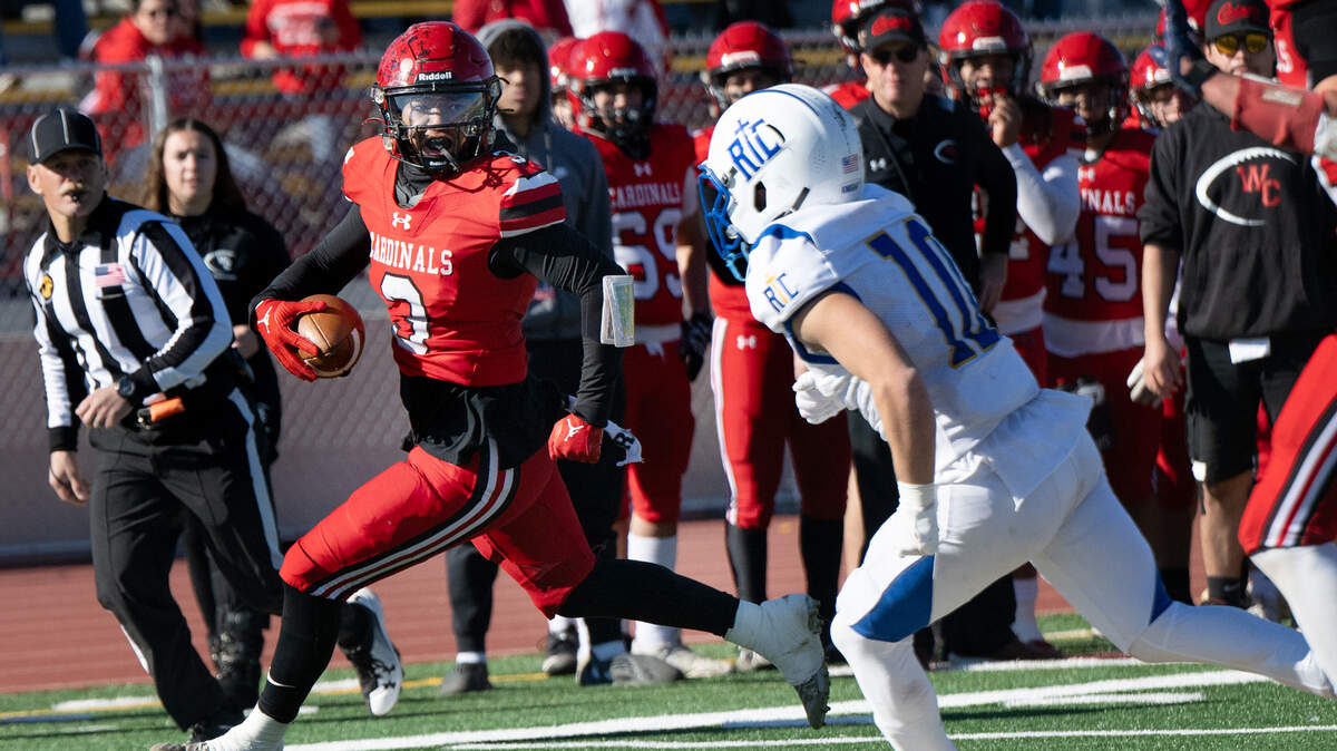 Woodland Christian High School’s Noah Hinkle, seen here in the Sac-Joaquin Section Division VII championship game against Ripon Christian, scored a touchdown in a 28-0 win over Orland in a CIF Northern California championship game Saturday, Dec. 2, 2023, in Orland.