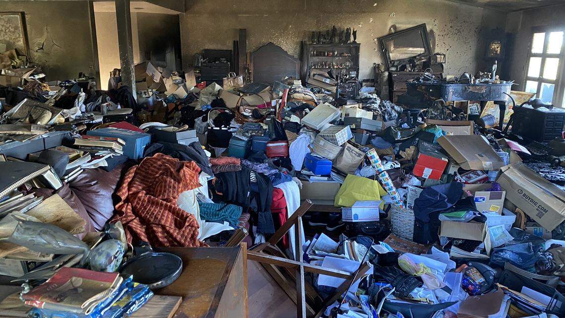 Items lay cluttered in a Riverbank home that caught fire Feb. 27, 2021.