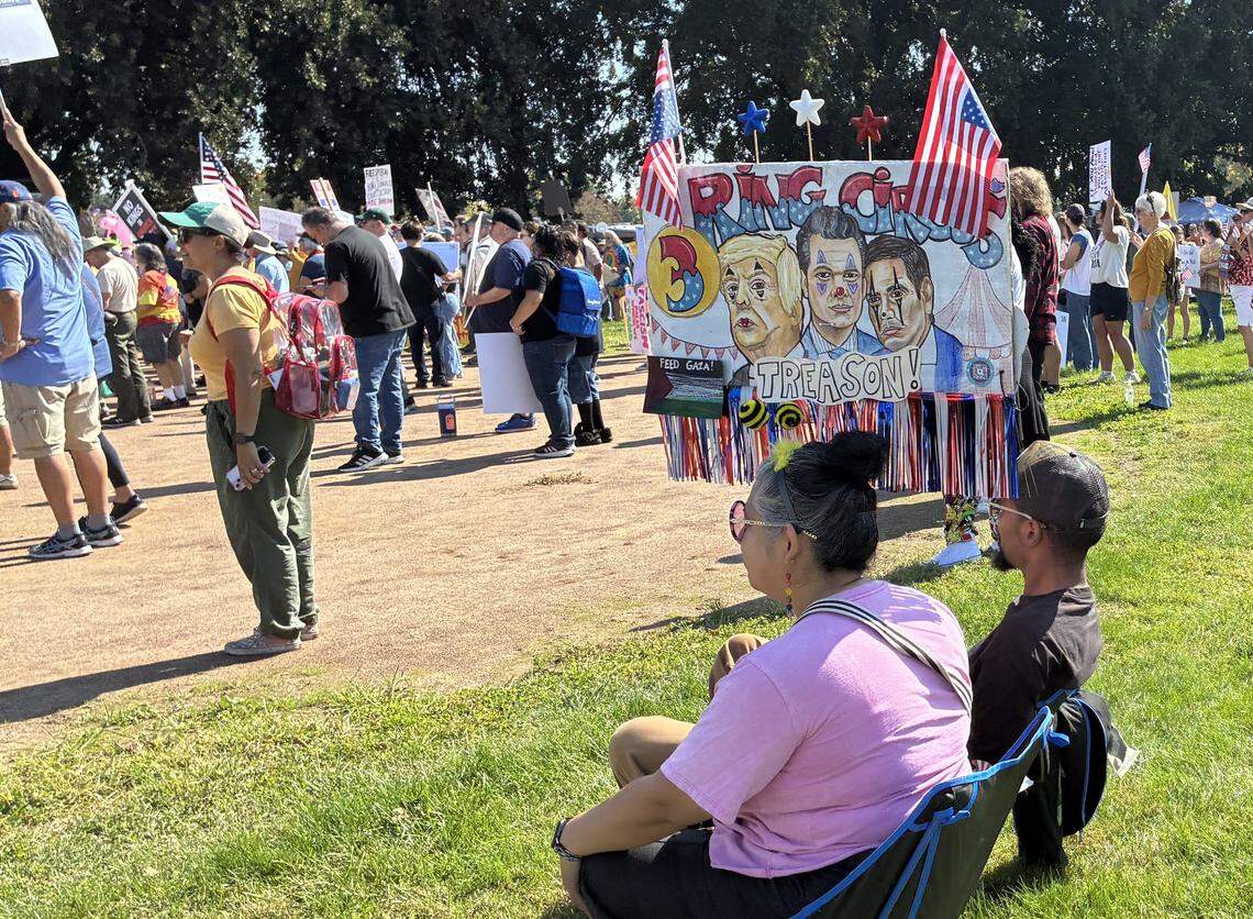 The second No Kings rally in Modesto this year was held in Standiford Park on Tokay Avenue in Modesto, Calif., on Saturday, Oct. 18, 2025.