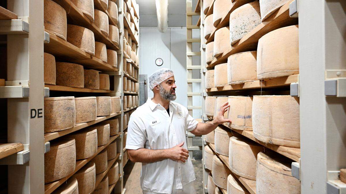Operations manager Alex Borgo shows the aging room at Fiscalini Farmstead in Modesto, Calif., Wednesday, April 10, 2024.