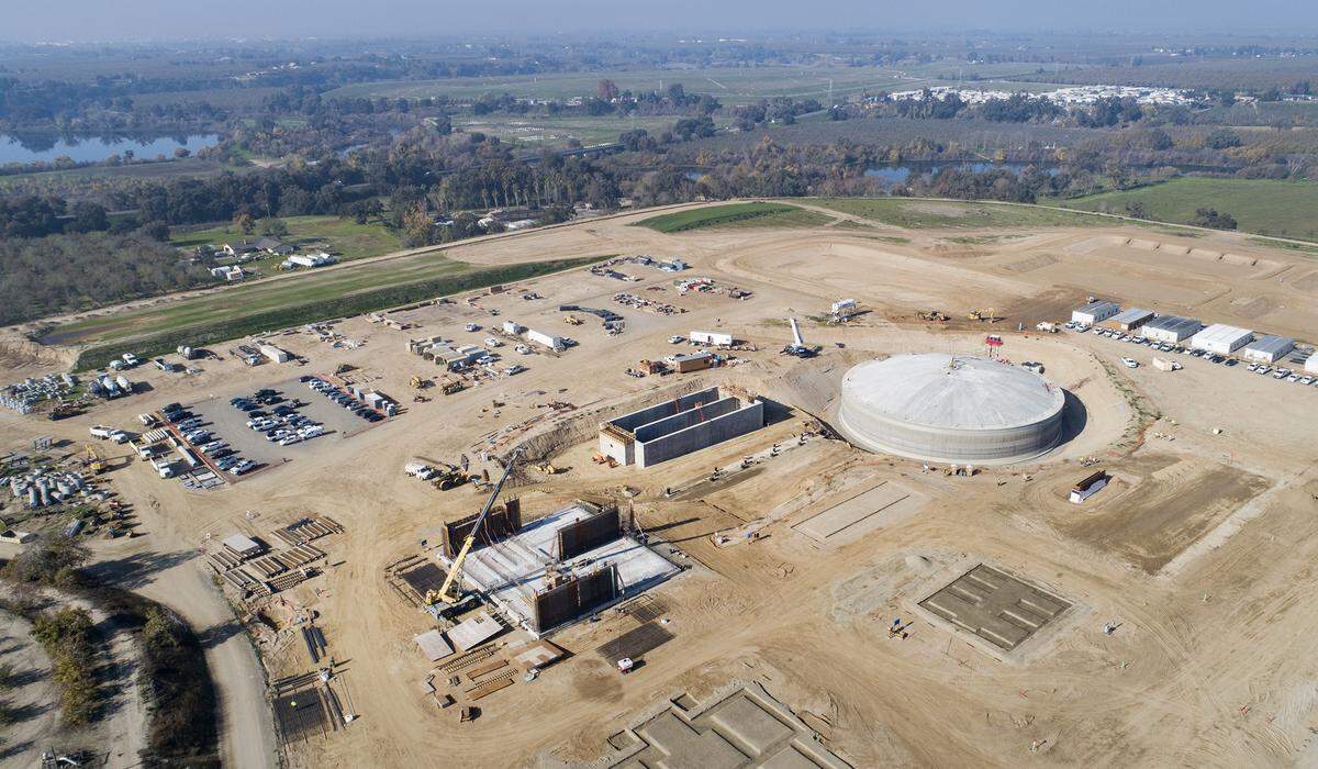 A water treatment plant is being built as part of the Regional Surface Water Supply Project near Hughson, Calif., Dec. 1, 2021. The plant will treat water pumped from the Tuolumne River and will deliver drinking water to Turlock and Ceres starting in 2023.