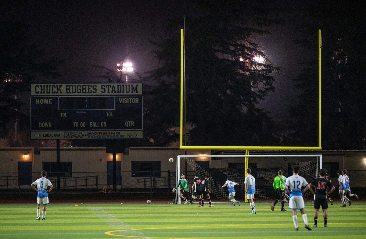First-round division I Sac-Joaquin section playoff game between Modesto and Folsom at Downey High School in Modesto, Calif., on Thursday, Feb. 10, 2022. Modesto won the game 3-0.