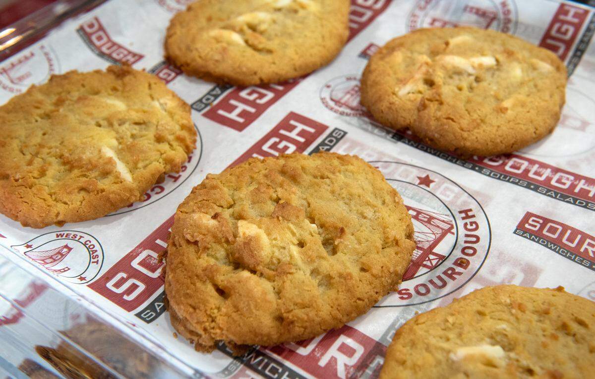 Lemon white chocolate chip cookies at West Coast Sourdough in the Monte Vista Crossings shopping center in Turlock, Calif., Friday, March 17, 2023.