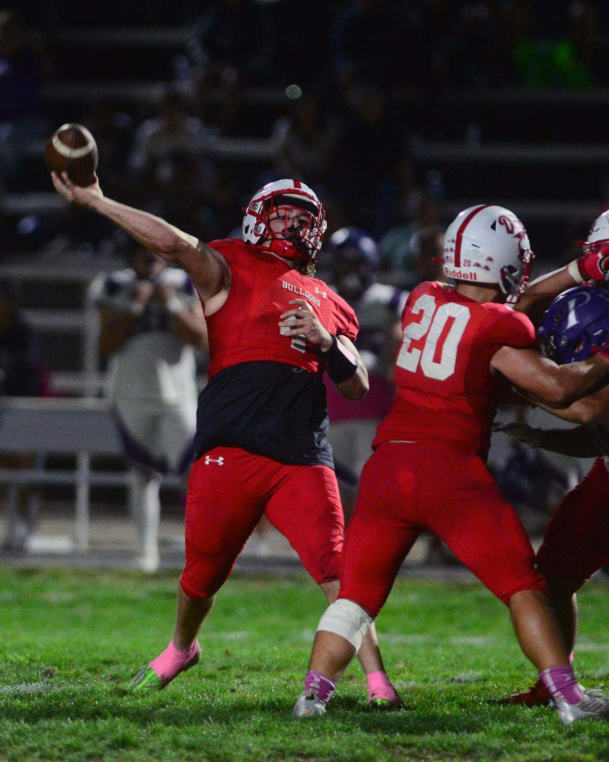 Ceres quarterback Landyn Hudson throws a deep pass during a game between Ceres High School and Pacheco High School at Ceres High School in Ceres California on October 7, 2022.
