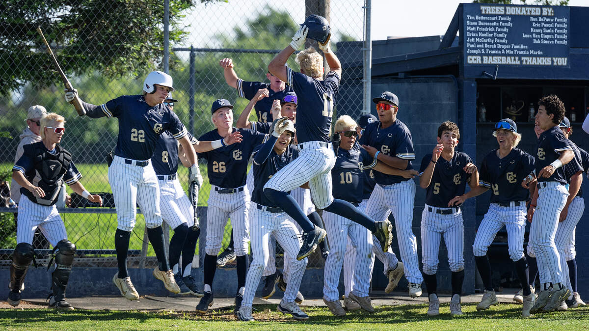 Central Catholic team members celebrate a TP Wentworth home run during the Sac-Joaquin Section baseball Division III playoff game with Weston Ranch at Central Catholic High School in Modesto, Calif., Tuesday, May 8, 2024. Central Catholic won the game 7-0.