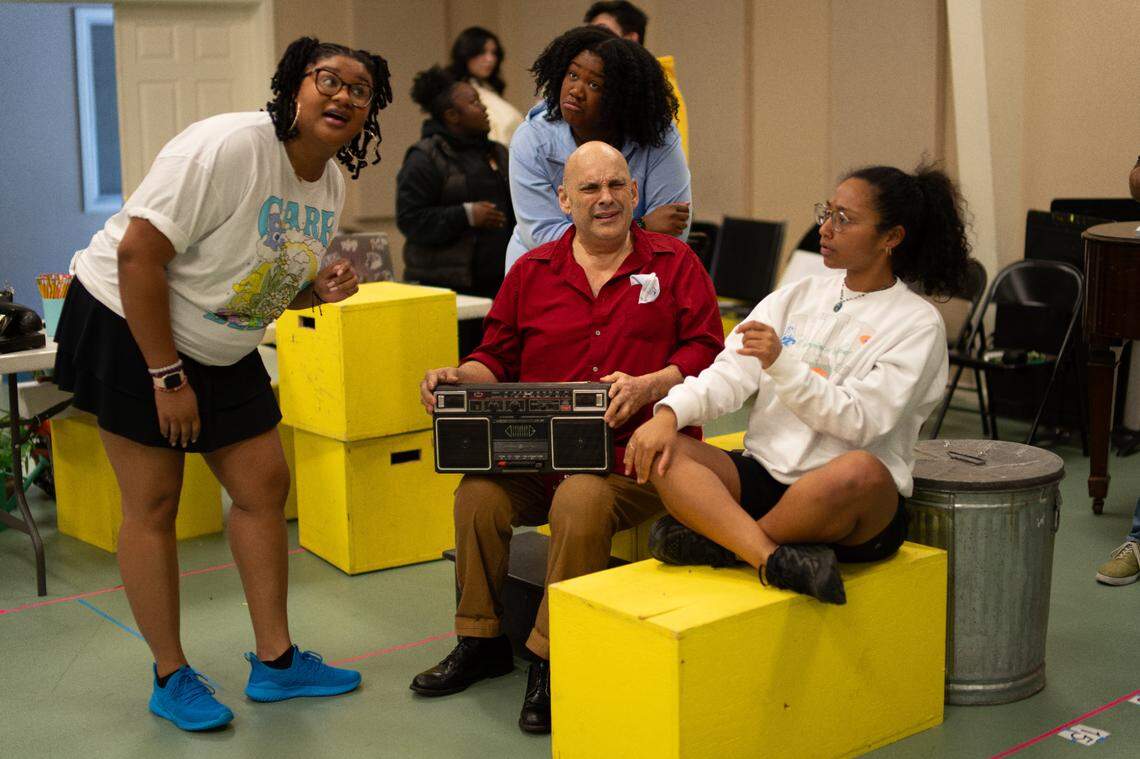 Actors rehearse for Sierra Repertory Theatre’s “Little Shop of Horrors.”