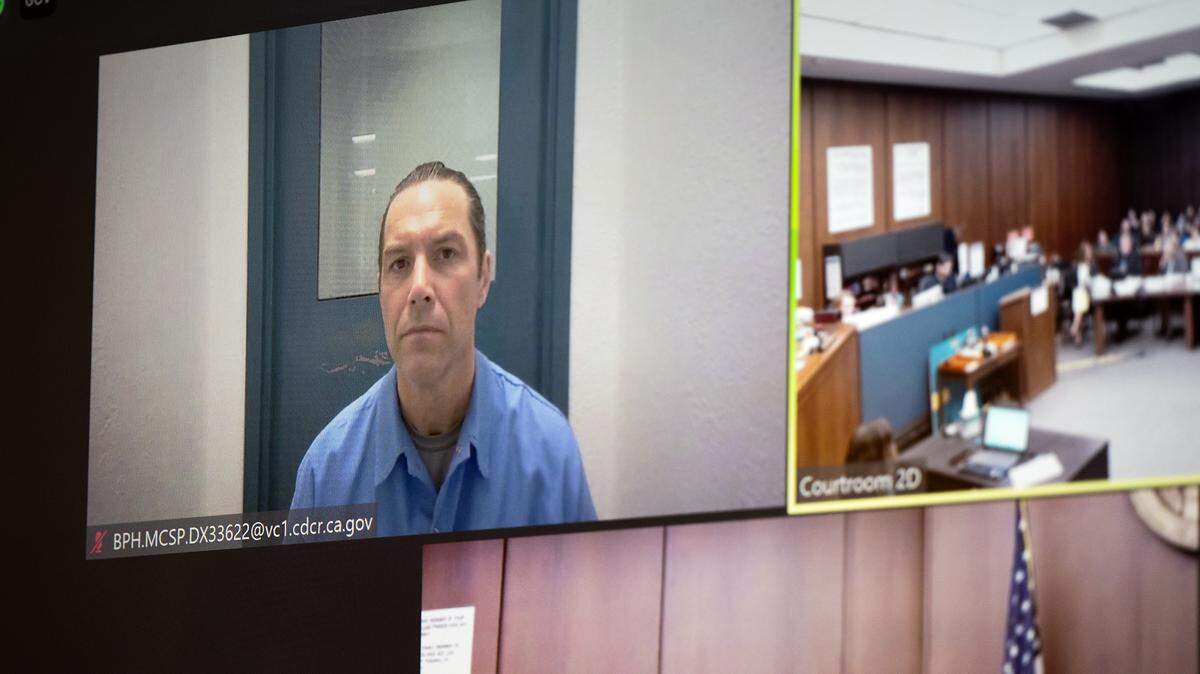 Scott Peterson appears via video call for a status conference at San Mateo County Superior Court in Redwood City, Calif., Tuesday, March 12, 2024.