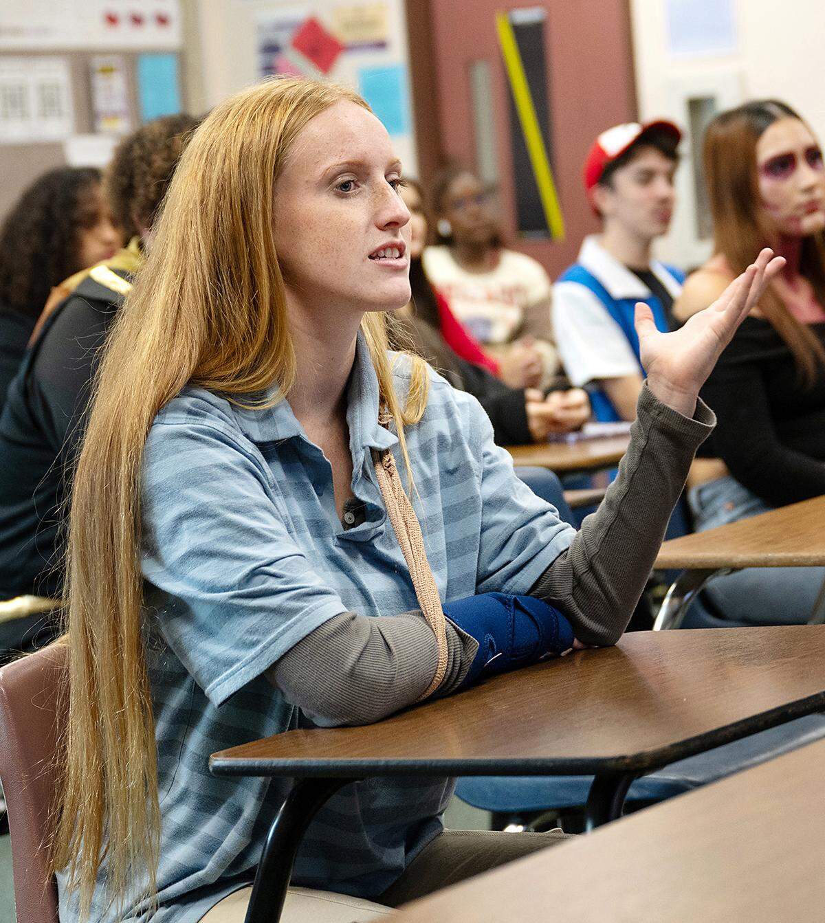Johansen AP government student Katerina Smith talks about her experience working in a Stanislaus County voting center. Photographed at Johansen High School in Modesto, Thursday, Oct. 31, 2024. 