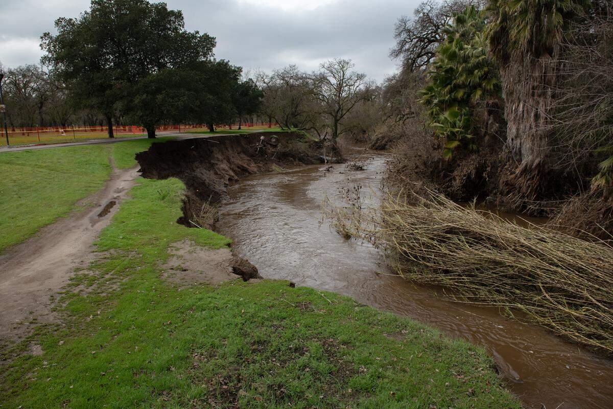 Dry Creek at East La Loma Park in Modesto, Calif., Tuesday, Jan. 3, 2023.