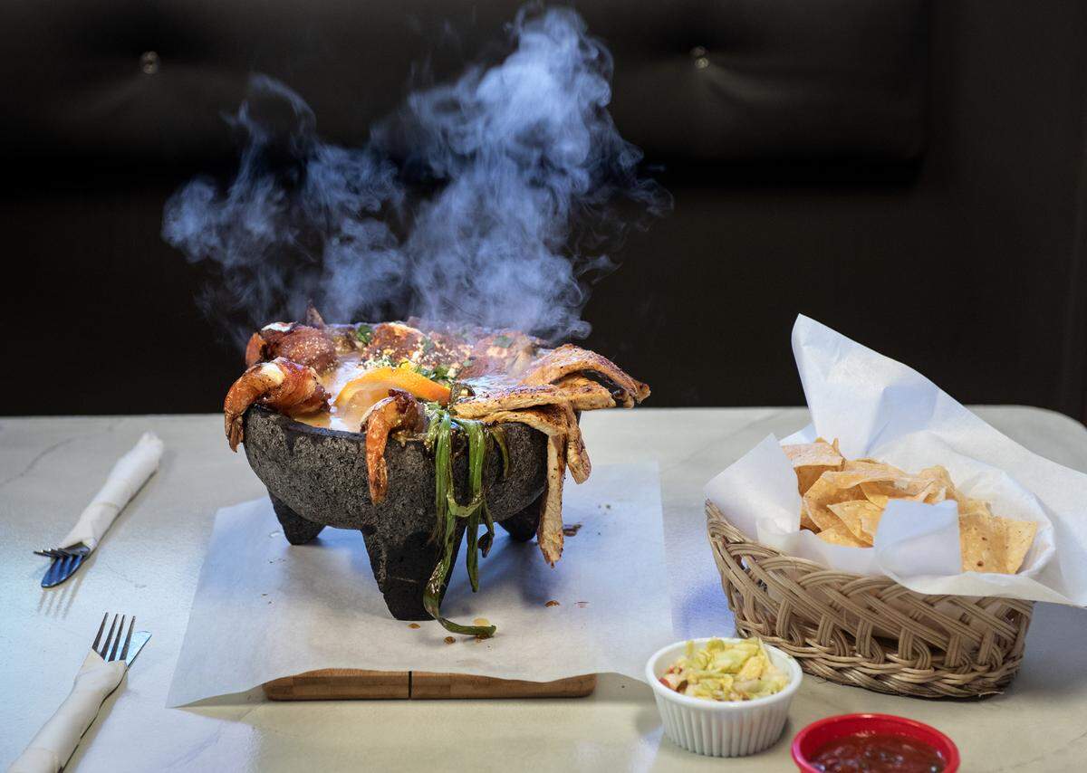 Steaming hot Molcajete at Lupita’s Home Style Cocina on Oakdale Road in Modesto, Calif., on Thursday, Jan. 27, 2022.