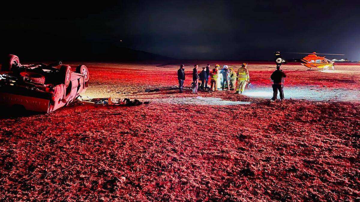A driver ejected from his pickup in a rollover crash on Interstate 5 was airlifted to Doctors Medical Center in Modesto on Wednesday, Dec. 9, 2020.