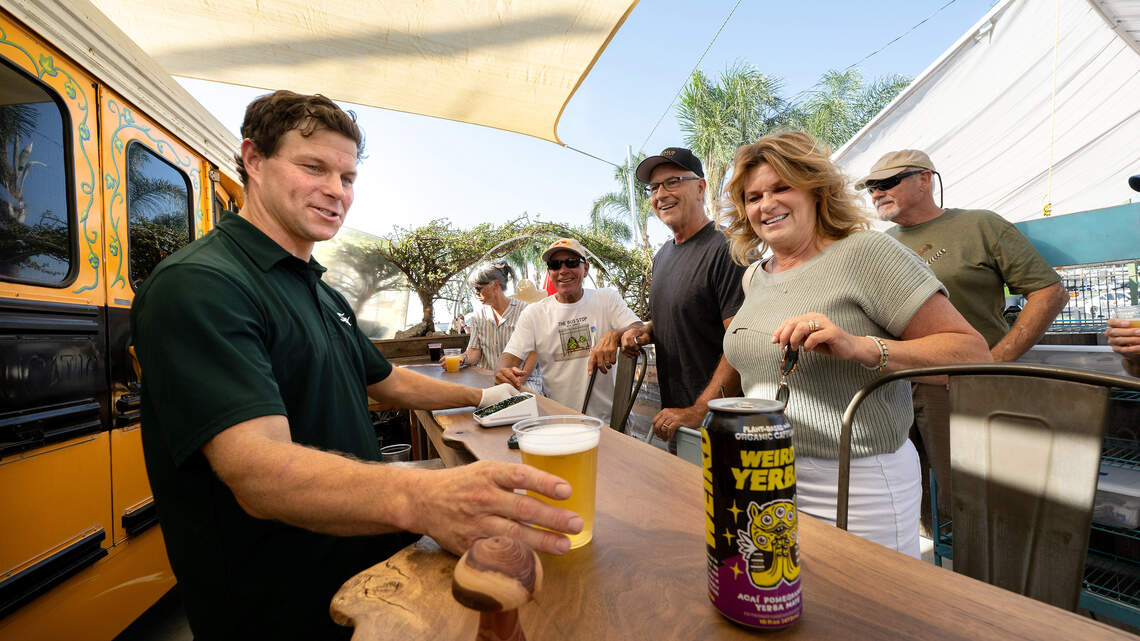Beer is being served from a school bus in Modesto. Converting it took years