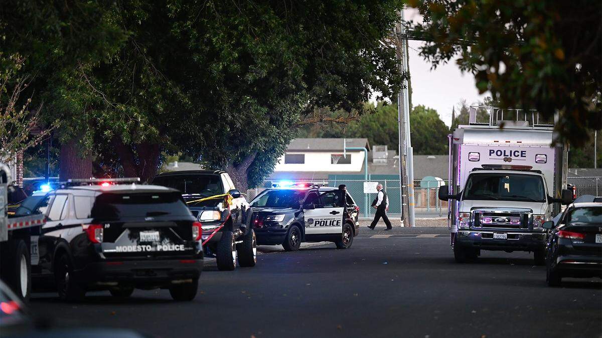 Modesto police investigate an officer-involved shooting on the 1400 block of Entrada Way in Modesto, Calif., on July 14, 2022.