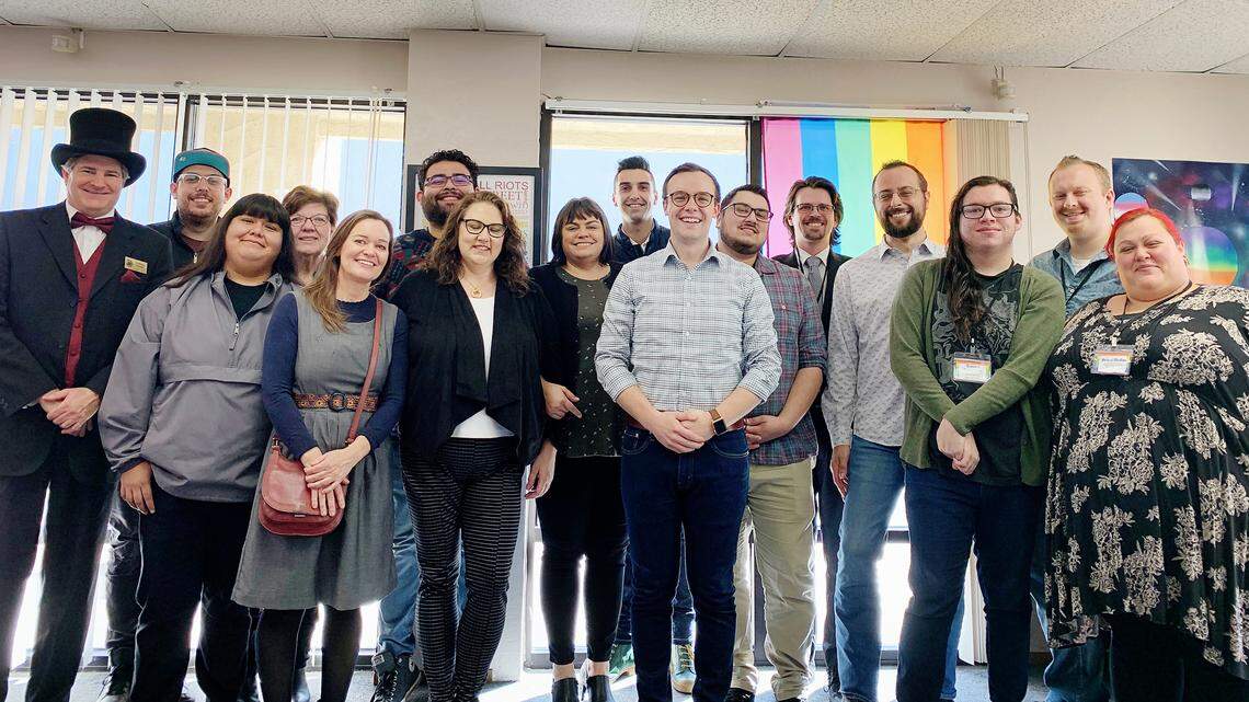 Chasten Buttigieg, husband of Democratic presidential candidate Pete Buttigieg, met with community members at the Central Valley Pride Center in Modesto, Calif. Dec. 7, 2019.