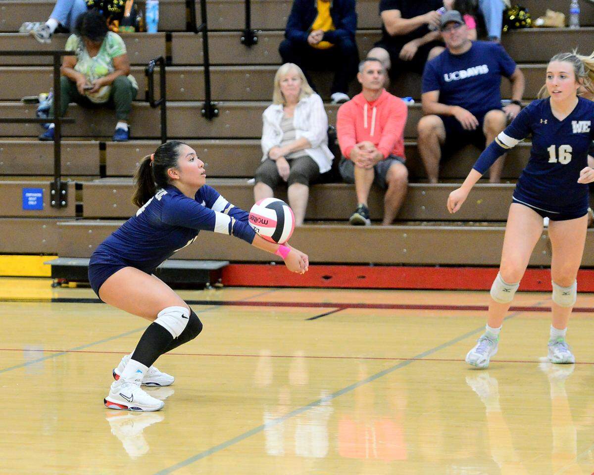 Central Catholic’s Czyleah Pabustan passes the ball during a game between Oakdale and Central Catholic at Oakdale High School in Oakdale, Calif. on Thursday, Oct. 17, 2024.&nbsp;