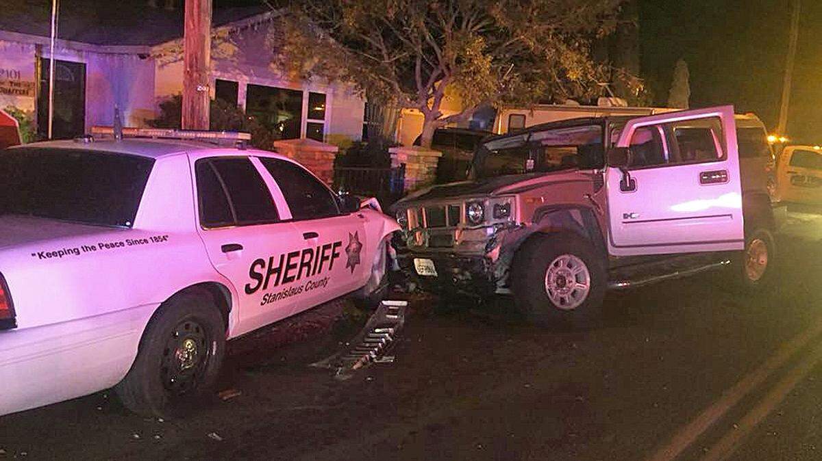 A suspected drunk driver plowed his Hummer into a Stanislaus County Sheriff’s Department patrol vehicle on Sunday, Nov. 3, 2017.