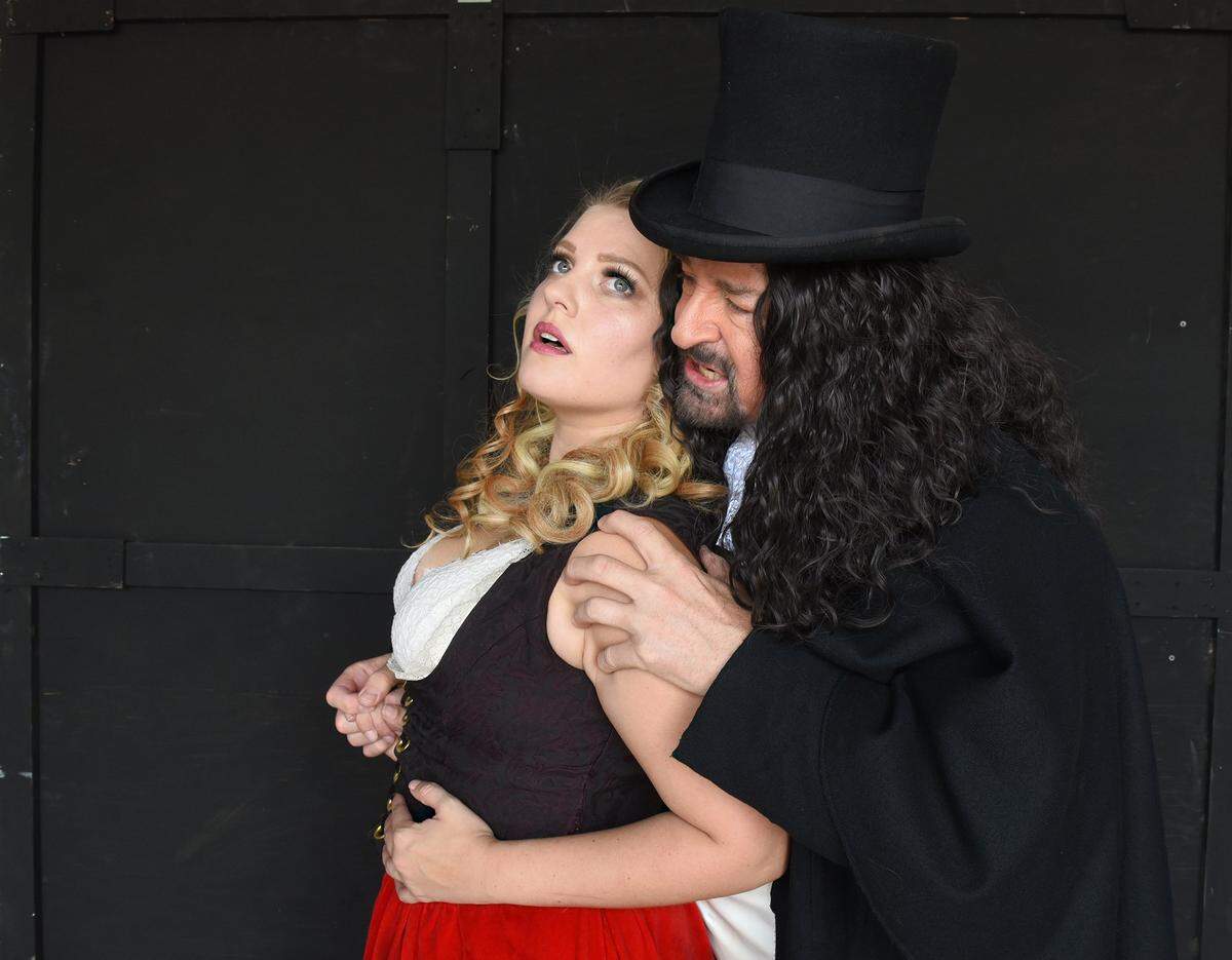 Krista Joy Serpa and Curtis Nelson prepare for the Modesto Performing Arts production of Jekyll and Hyde.