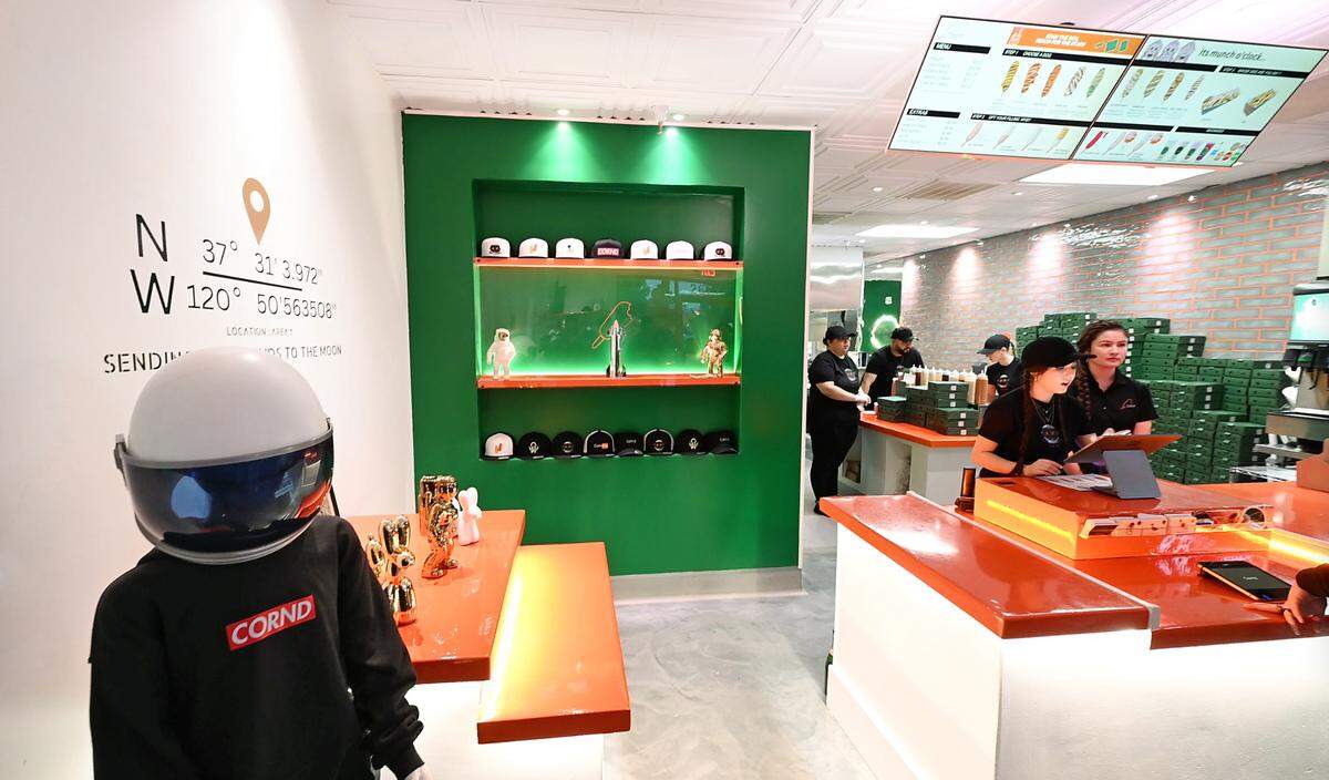 Corn’d Korean corn dogs has a space traveler theme, the takeout shop’s motto: that their corn dogs are “sending taste buds to the moon.” They opened in Turlock, Calif., Tuesday, Feb. 13, 2024.