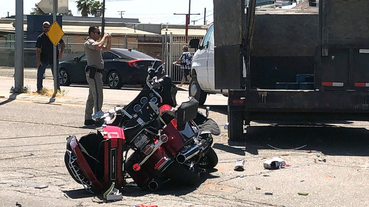 A motorcycle rider was injured in a collision with a van on South Ninth Street near Modesto, California, on Friday, May 3, 2019.