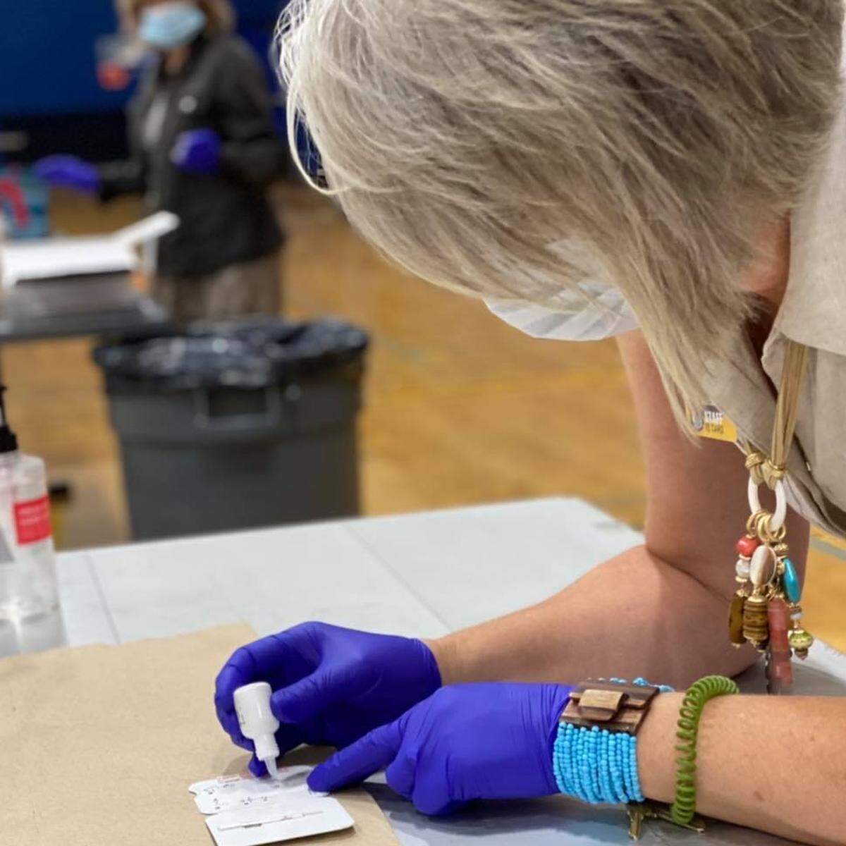 Testing of students exposed to COVID-19 is conducted at Turlock High School on Wednesday morning, Aug. 25, 2021.