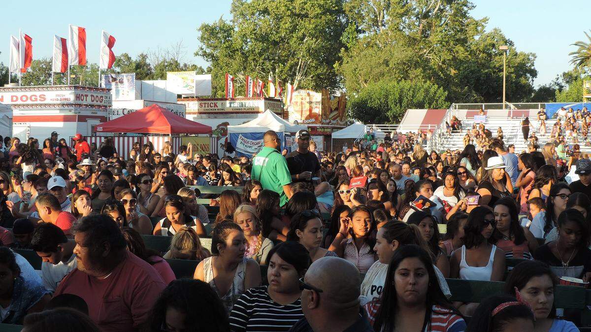 A crowd packs the seats at the Variety Free Stage at the Stanislaus County Fair in 2014.