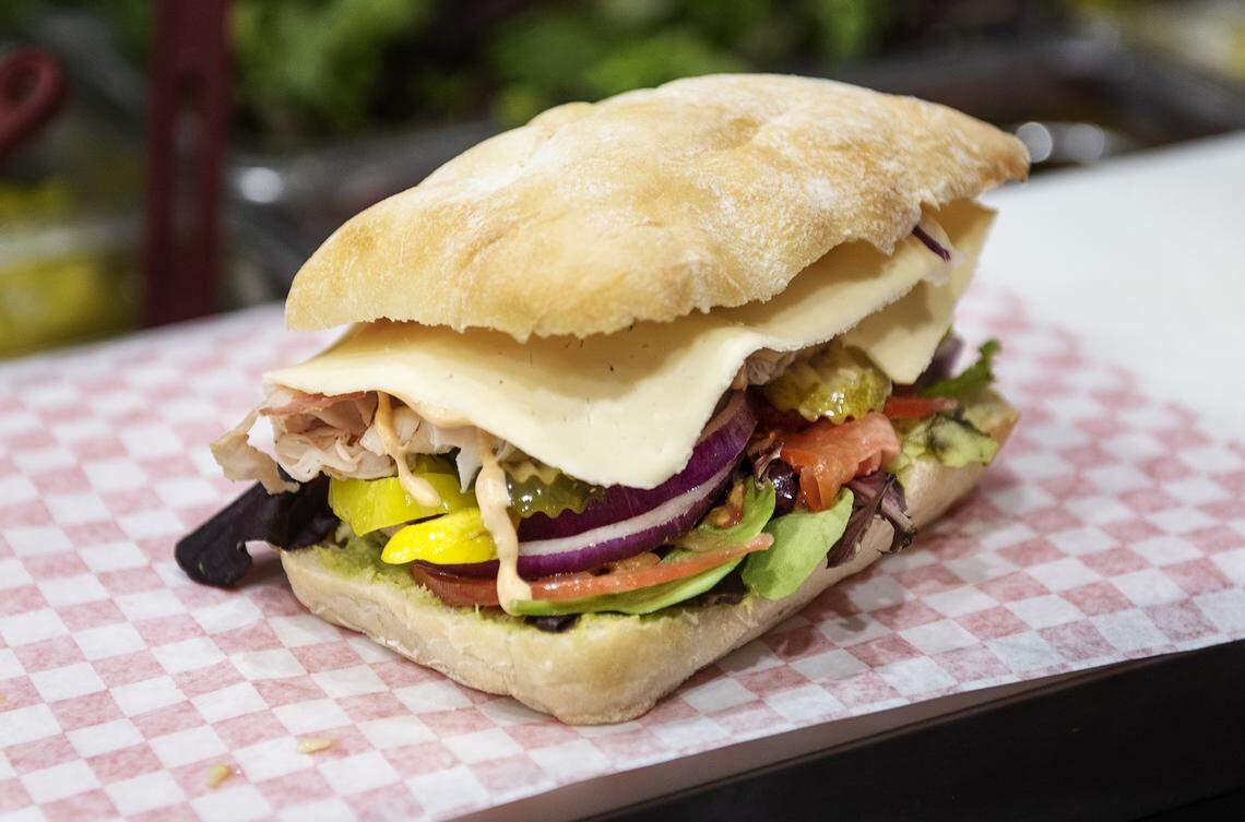 The Round-up sandwich (turkey, bacon, avocado, and havarti cheese) The Corral Sandwich Shop in Oakdale, Calif., on Friday, May 1, 2020.