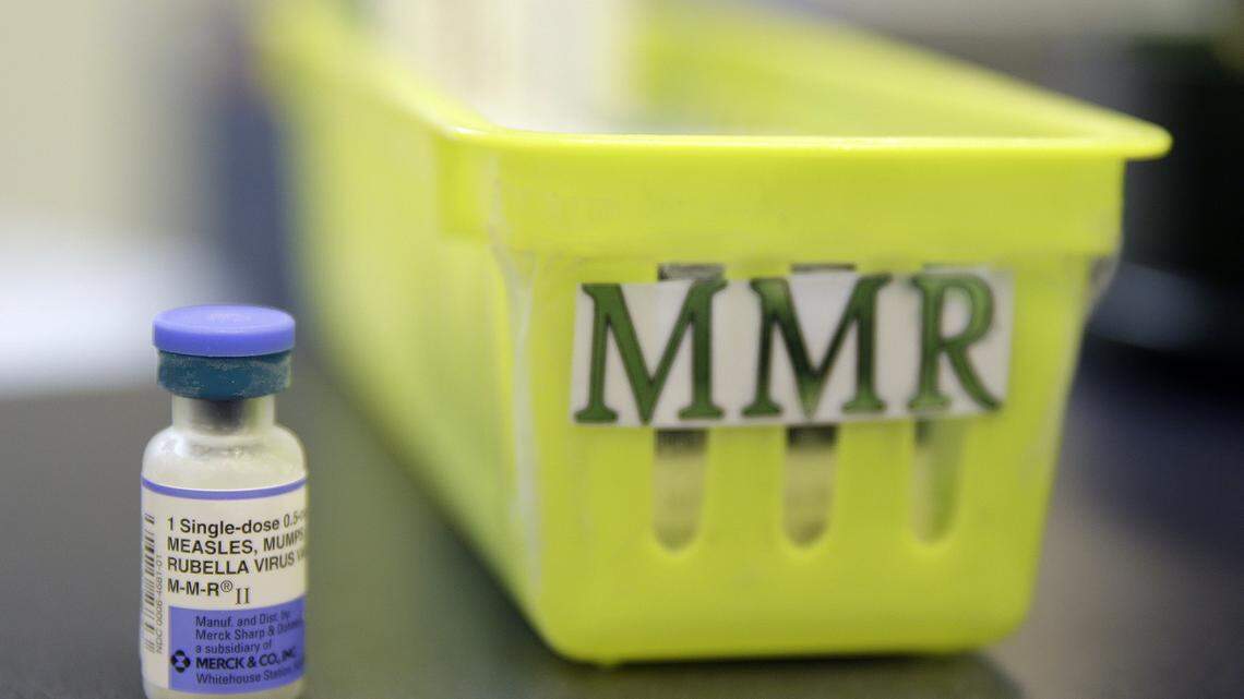 FILE- This Feb. 6, 2015, file photo, shows a measles, mumps and rubella vaccine on a countertop at a pediatrics clinic in Greenbrae, Calif. Health officials say the number of confirmed cases of measles in western Washington has grown to 30, with nine more cases suspected. Clark County Public Health said Friday, Jan. 25, 2019, that 29 of the cases are in southwest Washington and one confirmed case is in King County, which is home to Seattle.
