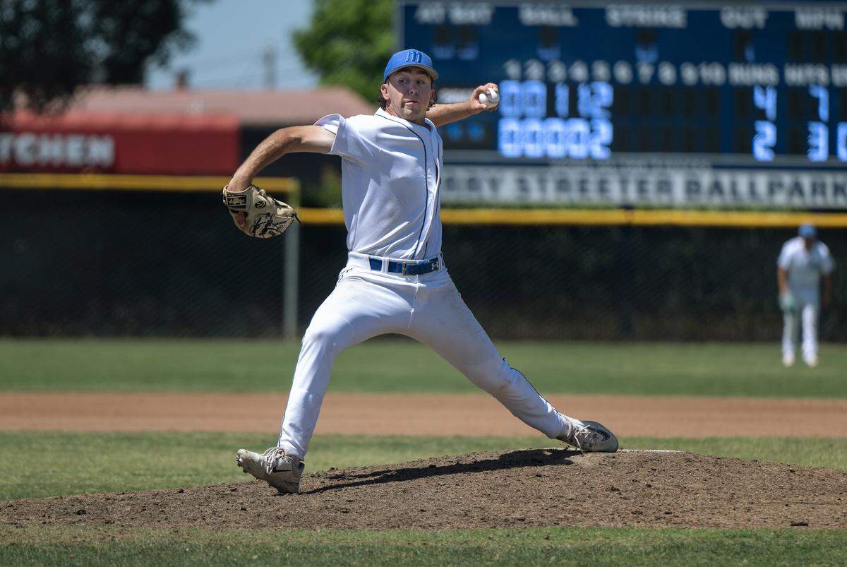 Modesto’s Gavin Farinha pitched a complete game victory over Sacramento City College in the 3C2A NorCal Regional playoff game at Modesto Junior College in Modesto, Calif., Friday, May 3, 2024. Modesto won the game 6-3.