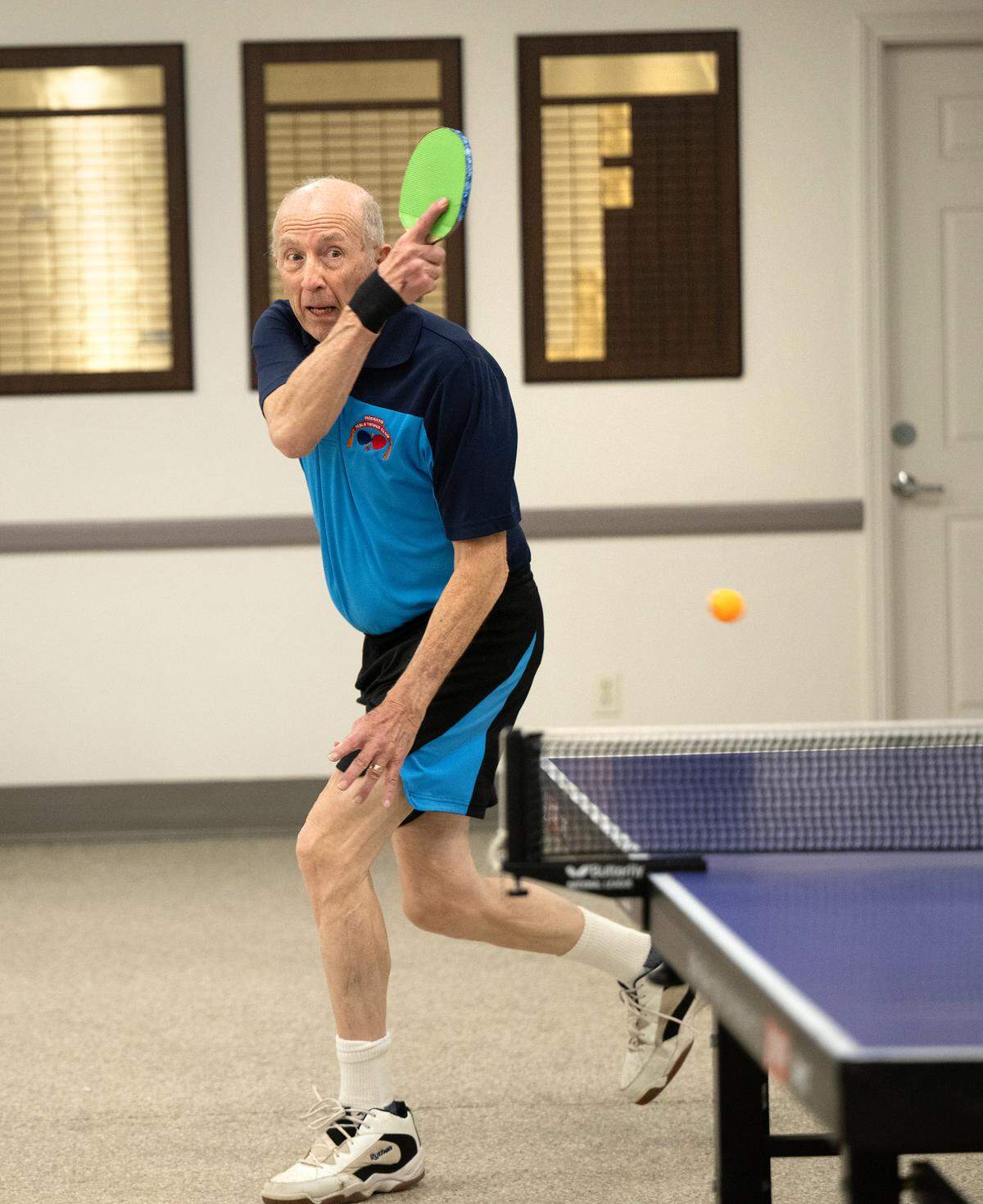 Mike Sturtevant, 80, plays a game with Gerald Moore during a meeting of the Modesto Table Tennis club in Hughson, Wednesday, Jan. 15, 2025. Sturtevant recently won a national title at the 2024 U.S. Open Table Tennis Championships, taking gold in the 80-and-over men’s singles and 80-and-over men’s doubles division with partner Will Baird of Victorville.