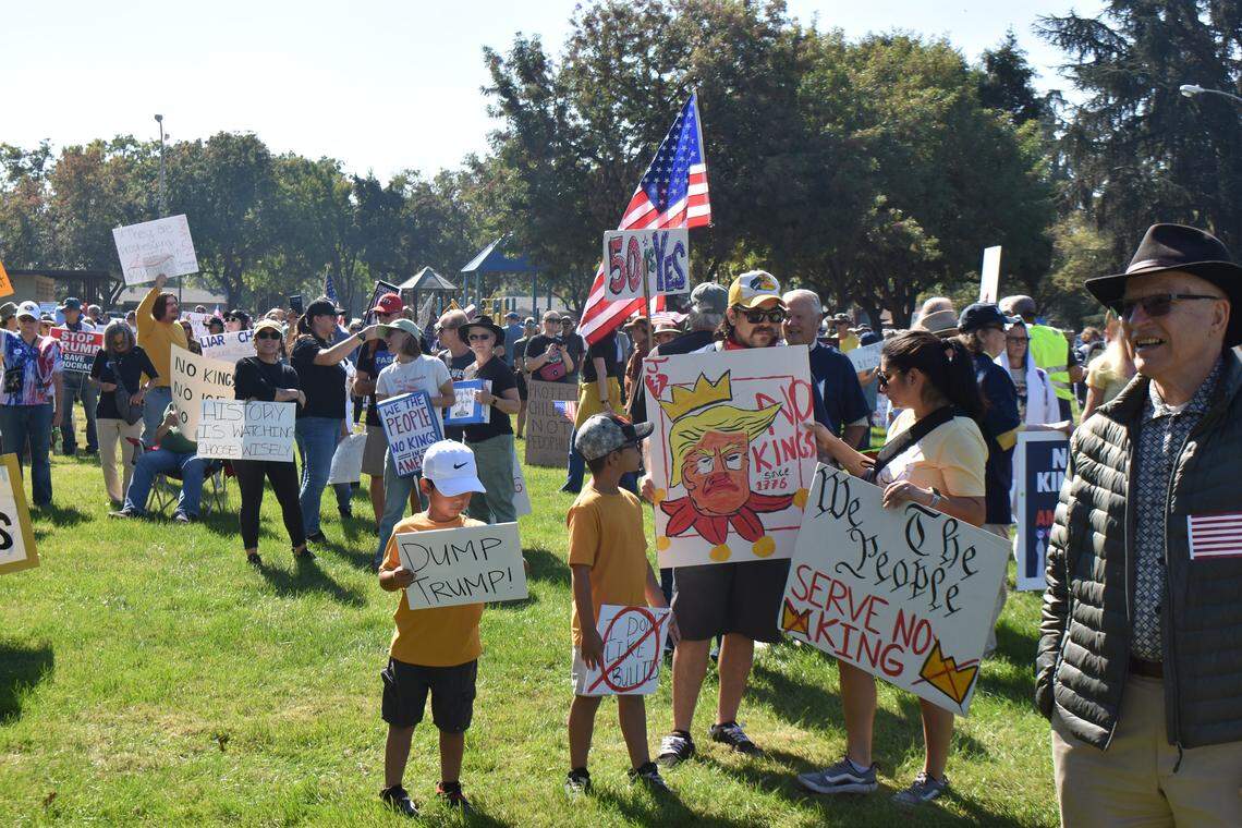 The second No Kings rally in Modesto this year was held in Standiford Park on Tokay Avenue in Modesto, Calif., on Saturday, Oct. 18, 2025.